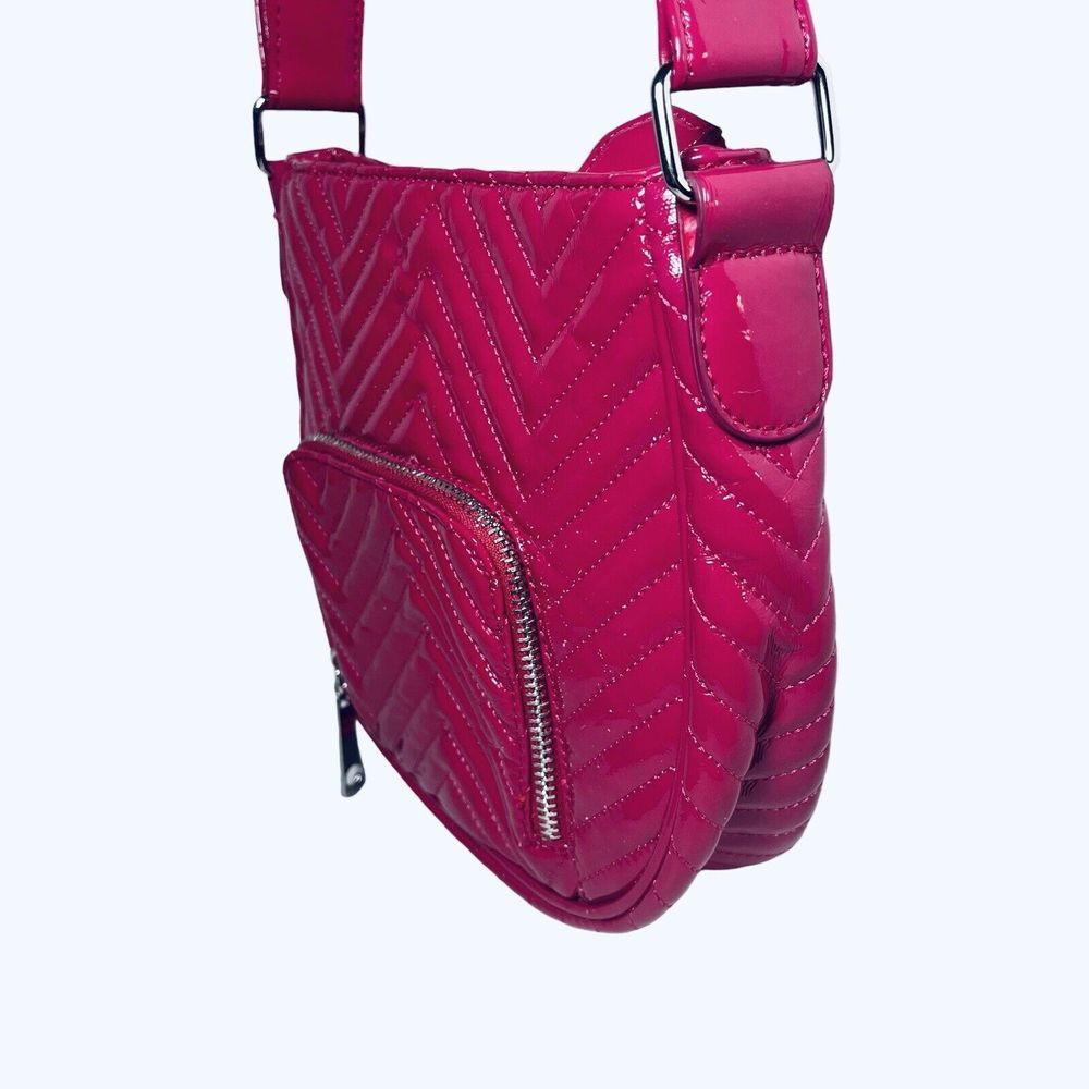 Big‎ Buddha Crossbody Bag Shoulder Tote Bright Pink Faux Patent Leather Chevron - Picture 5 of 16